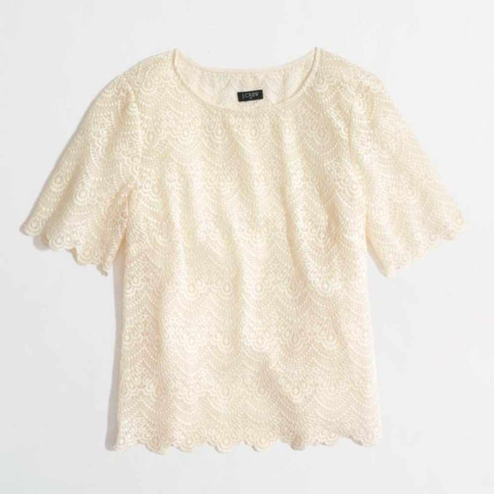 J.Crew Ivory Scalloped Lace Top